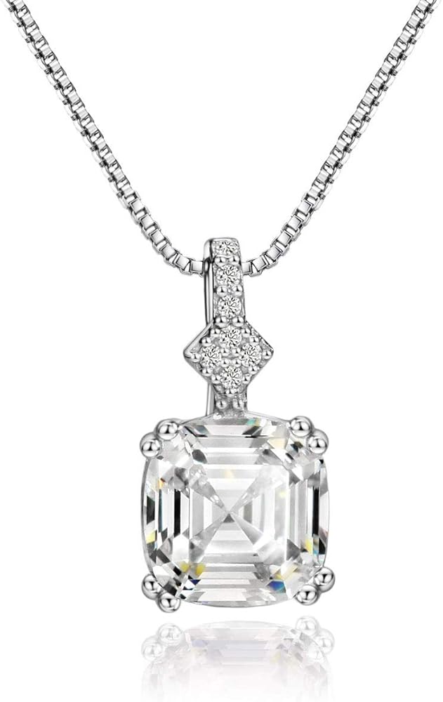 Michooyel S925 2ct Cubic Zirconia/Morganite Asscher Cut Pendant Necklace Sterling Silver Gemstone Necklace for Women