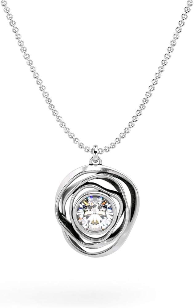 925 Sterling Silver Cubic Zirconia Necklace For Woman By Paz Creations, Sterling Silver Pendant Necklace Hand Crafted, Organic Textured CZ Necklaces For Women With 1 Year Warranty