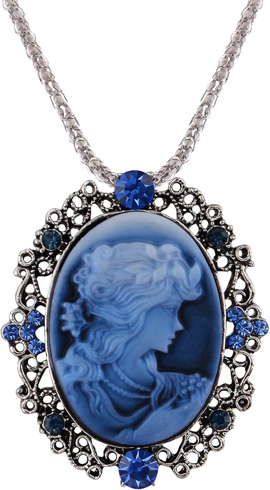 Alilang Vintage Inspired Sparkly Crystal Rhinestones Cameo Lady Victorian Maiden Pendant Necklace