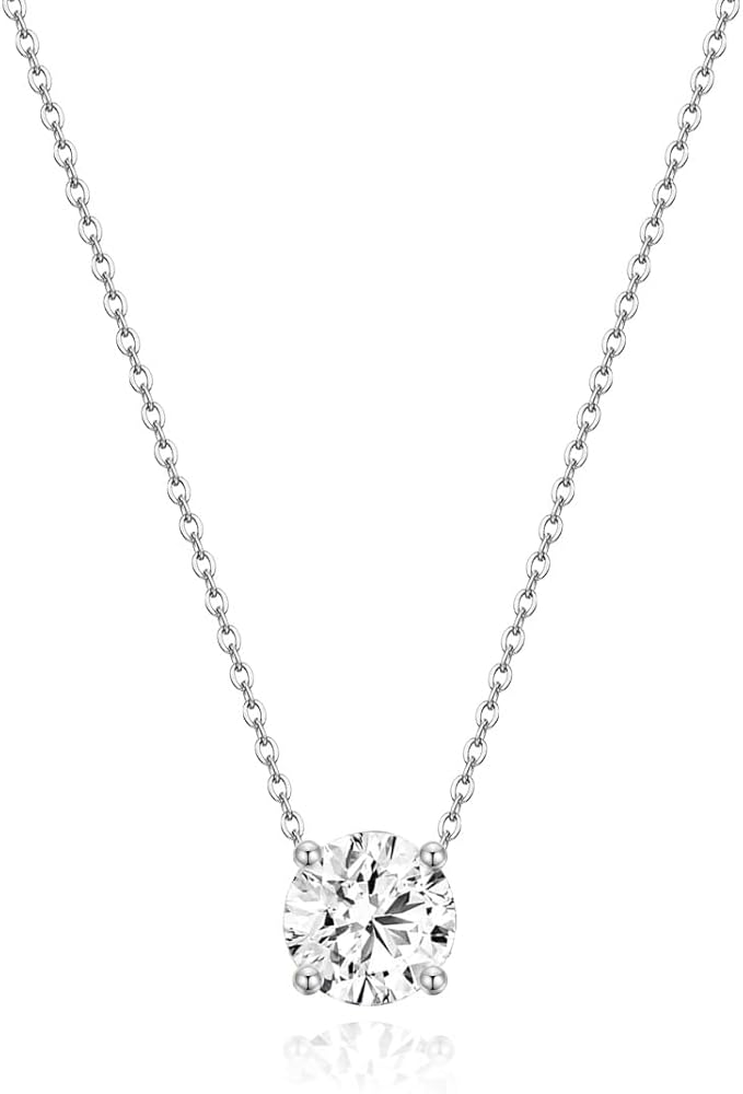 EAMTI 925 Sterling Silver Necklace for Women 0.5/0.8/1CT Round Cut Cubic Zirconia CZ Solitaire Necklace Dainty Jewelry Gifts for Women Extenders with Lobster Clasp Gifts Anniversary Day 16 Inch