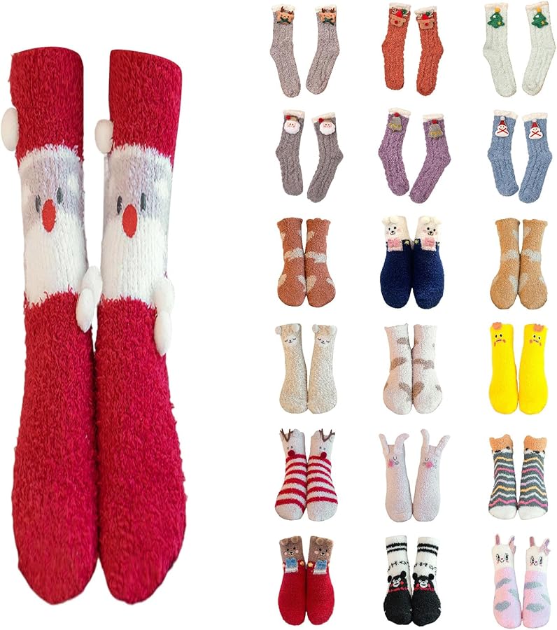 Fuzzy Christmas Socks for Women Thick Slipper Socks Christmas Snow Socks Sleep Comfy Fleece Christmas Socks Bulk