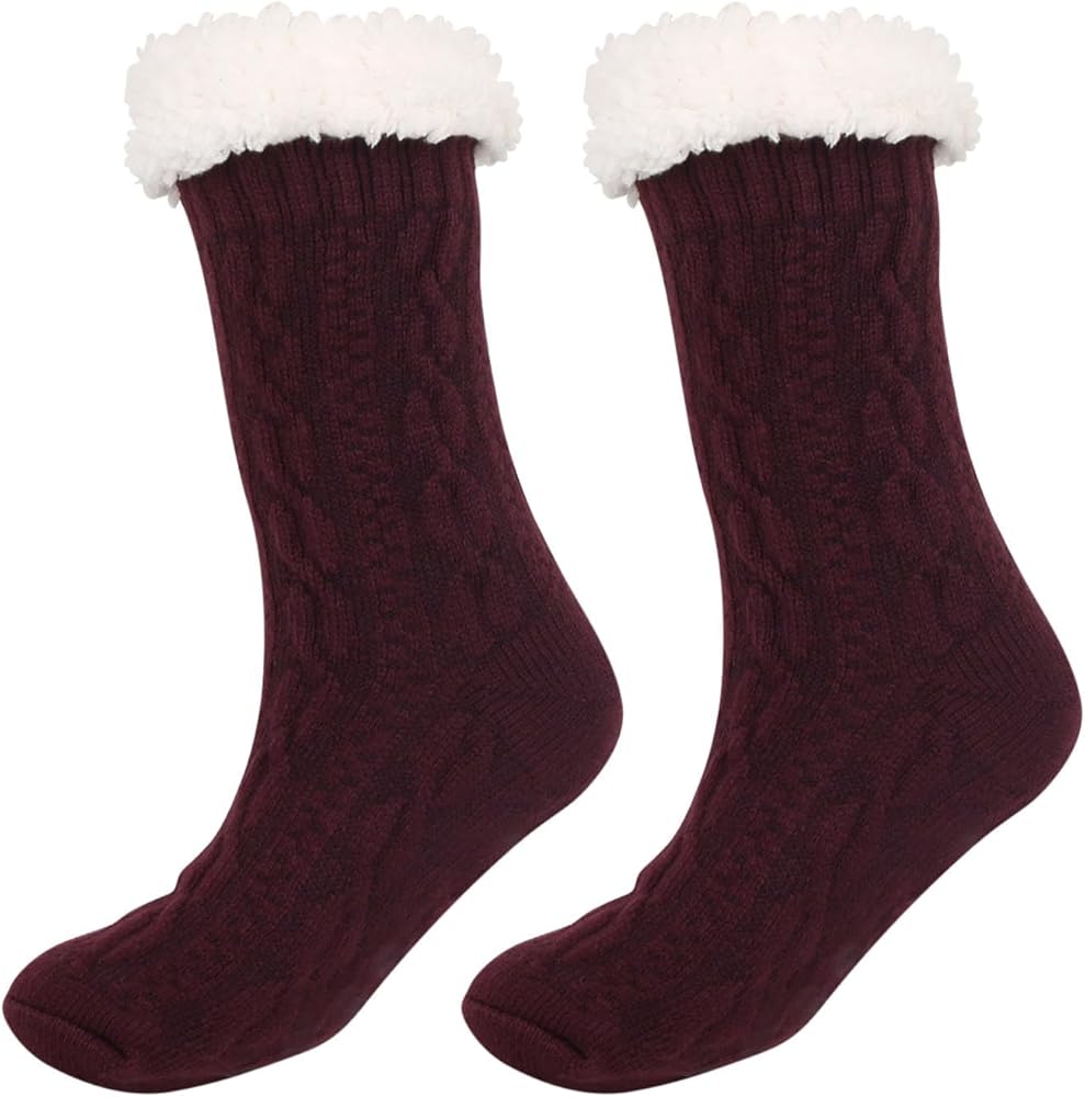 Unisex Fuzzy Slipper Socks Warm Thick Heavy Thermal Fleece lined Fluffy Winter Cozy Non Slip Home Socks Gifts