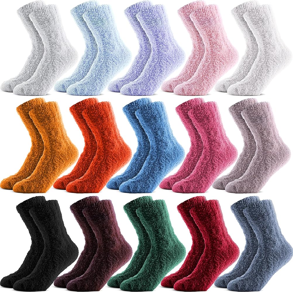 Cuffbow 15 Pairs Women Fuzzy Socks Plush Winter Warm Slipper Socks Soft Fluffy Socks for Home Sleep Christmas Stocking Gift