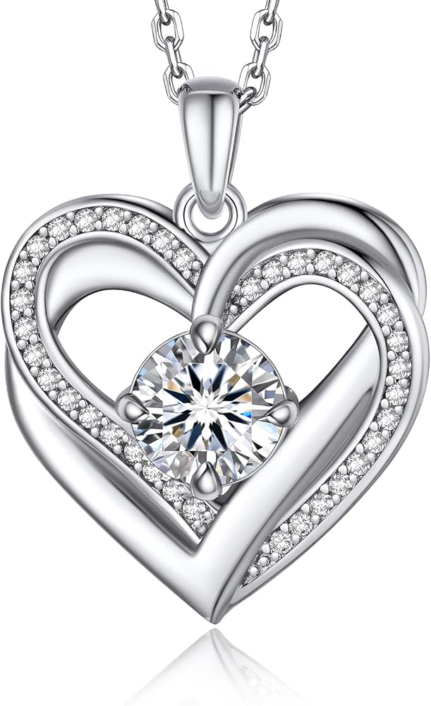 MomentWish Heart Necklace for Women, Gift for Christmas, Moissanite Necklace, D Color VVS1 Simulated Diamond 925 Sterling Silver Necklace, Love Gifts for Birthday Valentine's Day