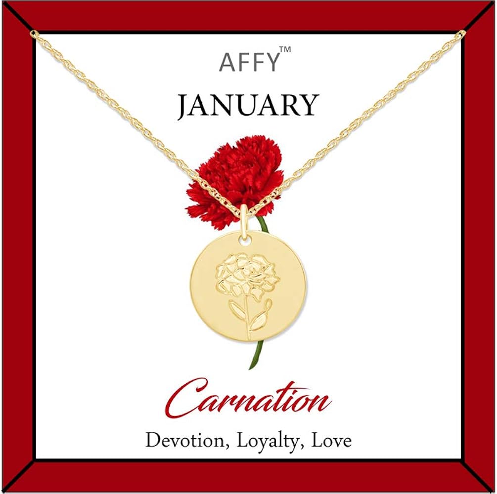 AFFY Birth Flower Necklace 18k Gold Plated Engraved Custom Floral Pendant Necklaces Dainty Birth Month Flower Disc Charm Hand Stamped Flower Disc Necklace, Gift For Her