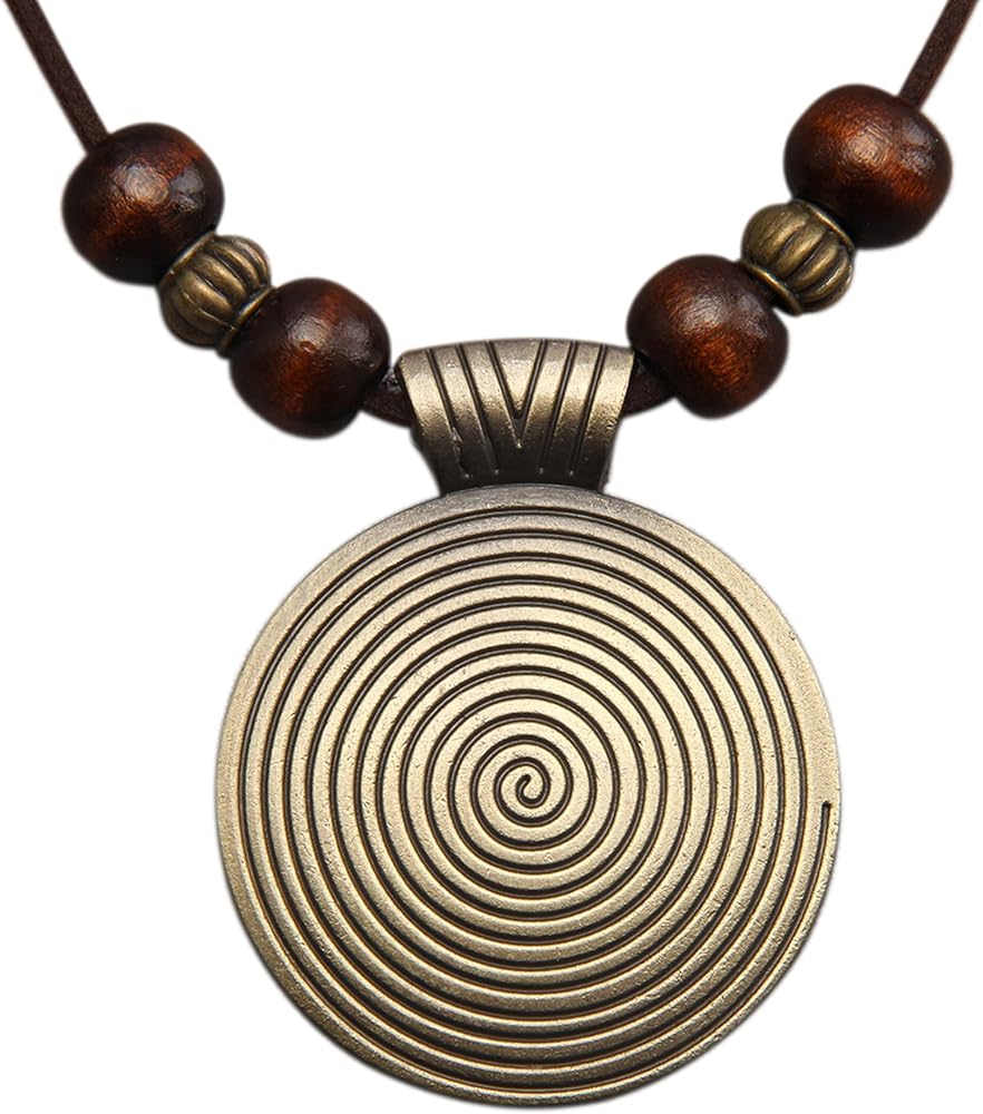 GelConnie Boho Necklaces for Women Vintage Silver Circles Long Pendant Necklace Cowgirl Sweater Necklace Adjustable Leather Choker Necklace for Women