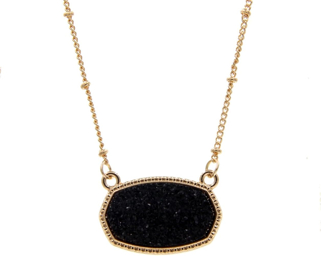 Framed Etched Oval Faux Druzy Glitter Statement Short Necklace for Girls and Women Outfit Jewelry