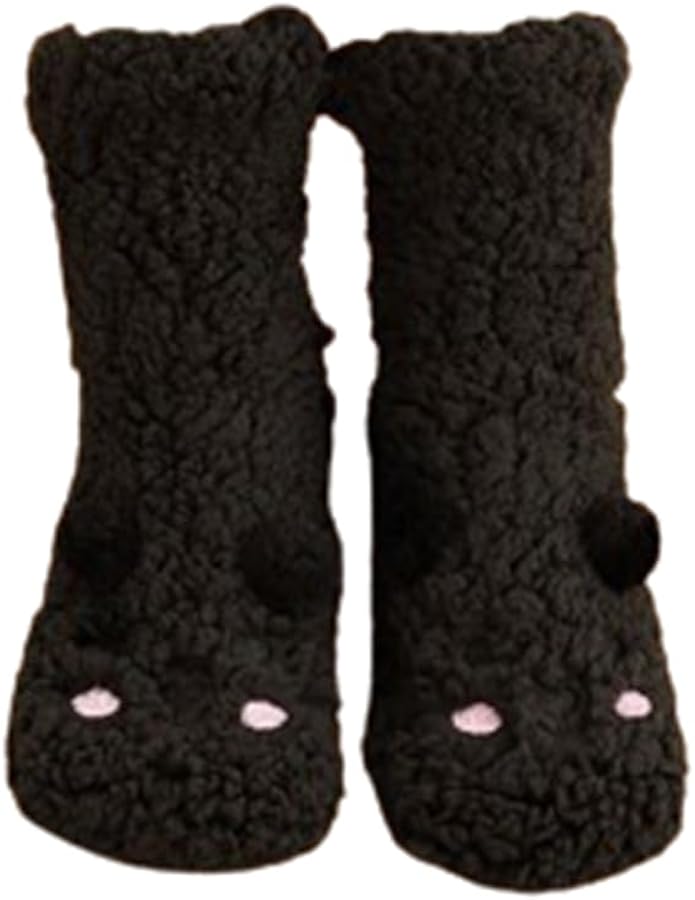 Women's Fuzzy Slip-Resistant Gripper Plush Sleeper Footwear,Animal Pattern Knit-Women's Plush Socks Winter Comfort Gifts