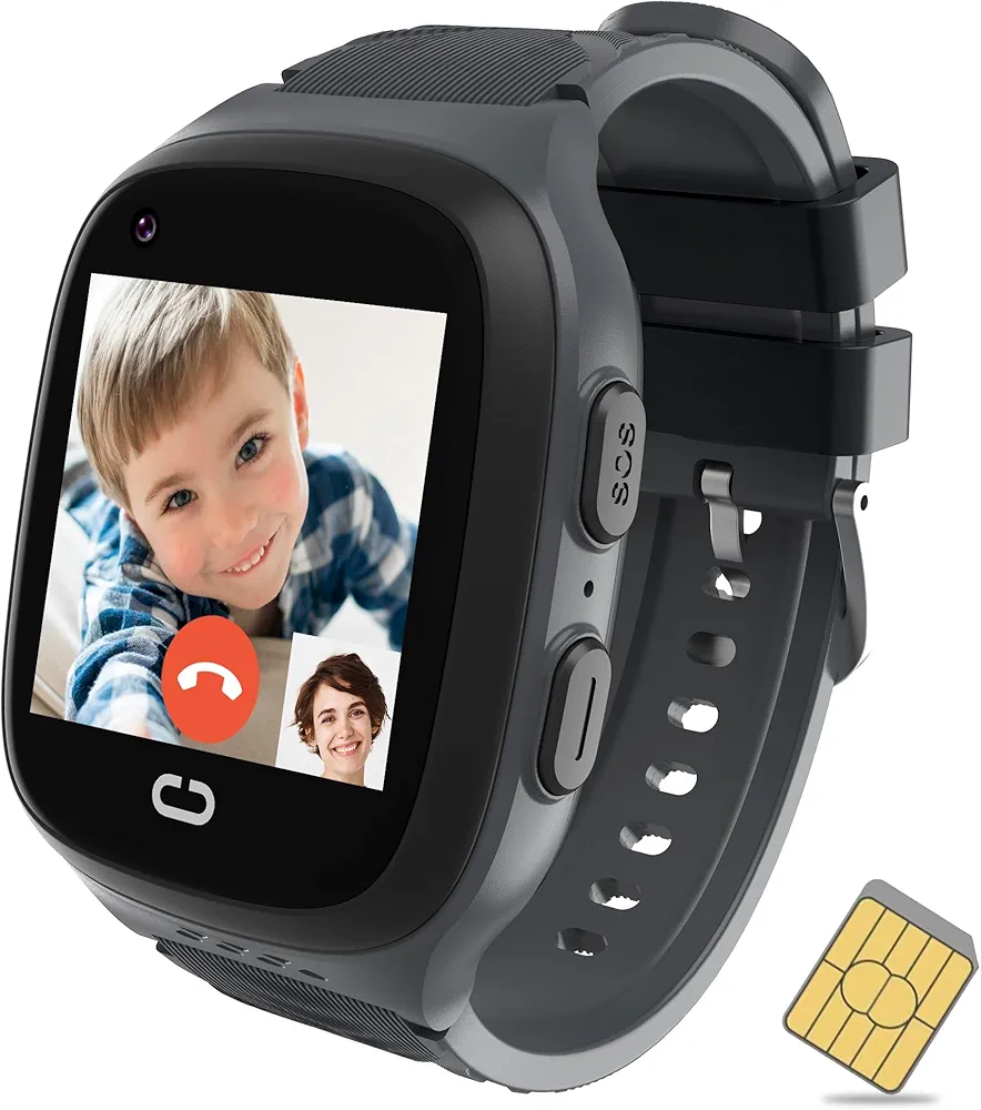 Smart Watch for Boys Kids Watch with GPS Tracker Cell Phone Watch for Boys Ages 5-12 One-Key SOS Call Voice Chat Step Counter Alarm for Kids (Including SIM Card)