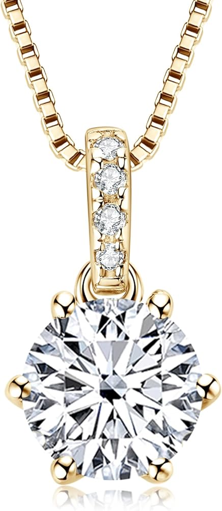 1-2 CT Moissanite Necklace for Women, Solitaire Lab Created Diamond Pendant, 18K White Gold Plated D Color Round Cut 925 Sterling Silver Necklace, GRA Certified, 18+2 inch Box Chain