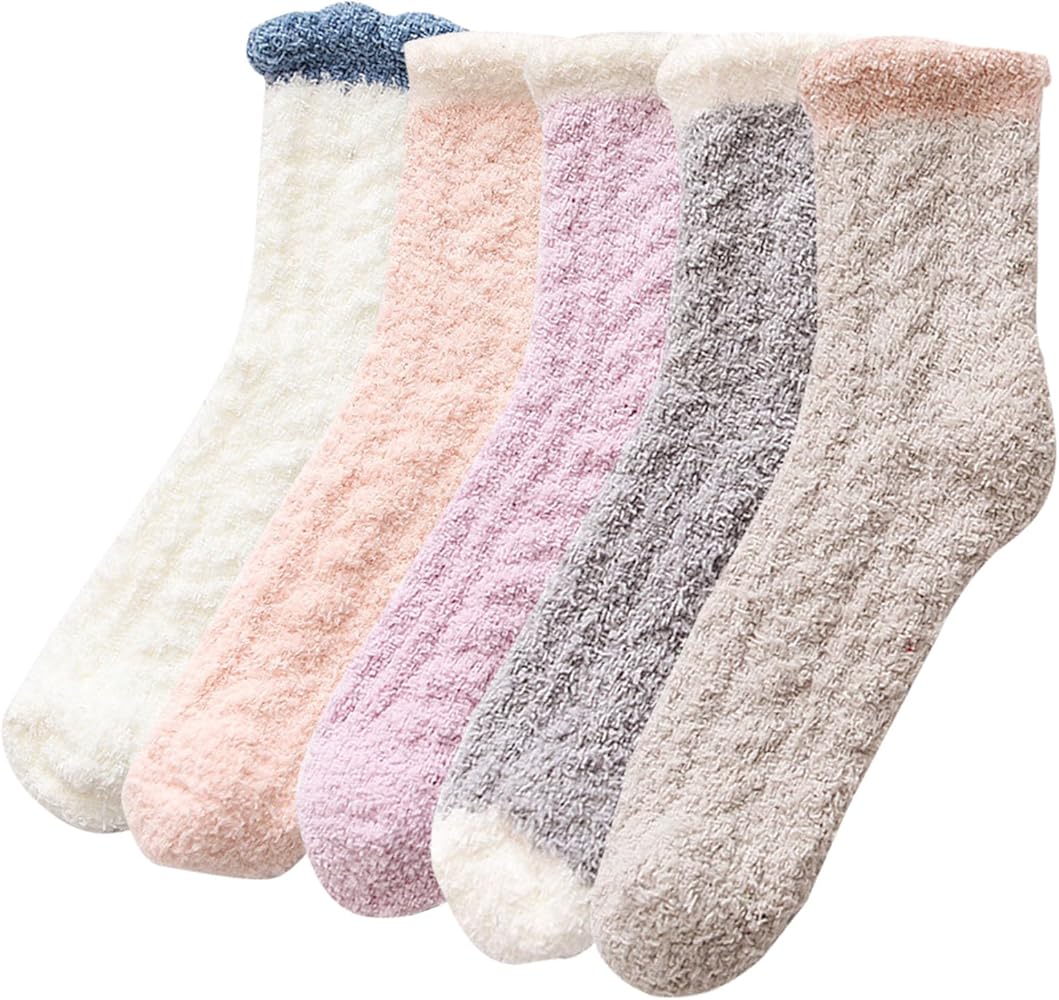 Womens Fuzzy Socks 5 Pair Pack Slipper Fluffy Cozy Warm Winter Socks Comfy Cabin Plush Sleep Home Soft Socks