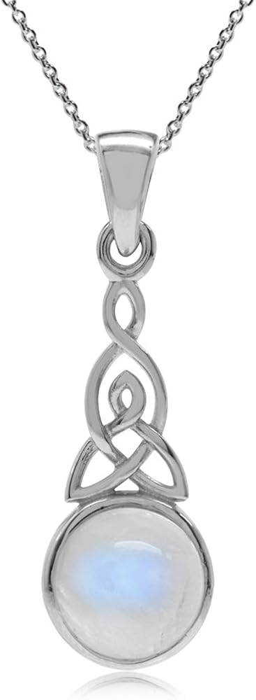 Silvershake Natural Moonstone 925 Sterling Silver Triquetra Celtic Knot Pendant with 18 Inch Chain Necklace