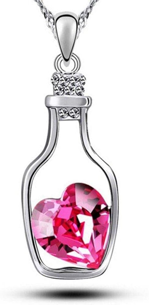1 Pcs Wishing Bottle Necklace Diamond Heart Crystal Pendant Bottle Jewelry Women Metal Necklace Blue Fashion design