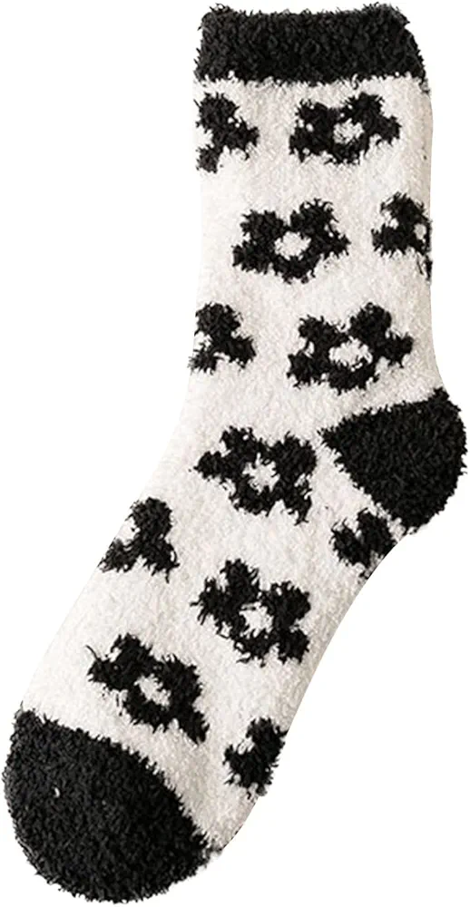 Grip Socks for Women 1 Pairs Women Casual Socks Animal Print Cotton Fuzzy Slipper Socks with Unique (C, One Size)