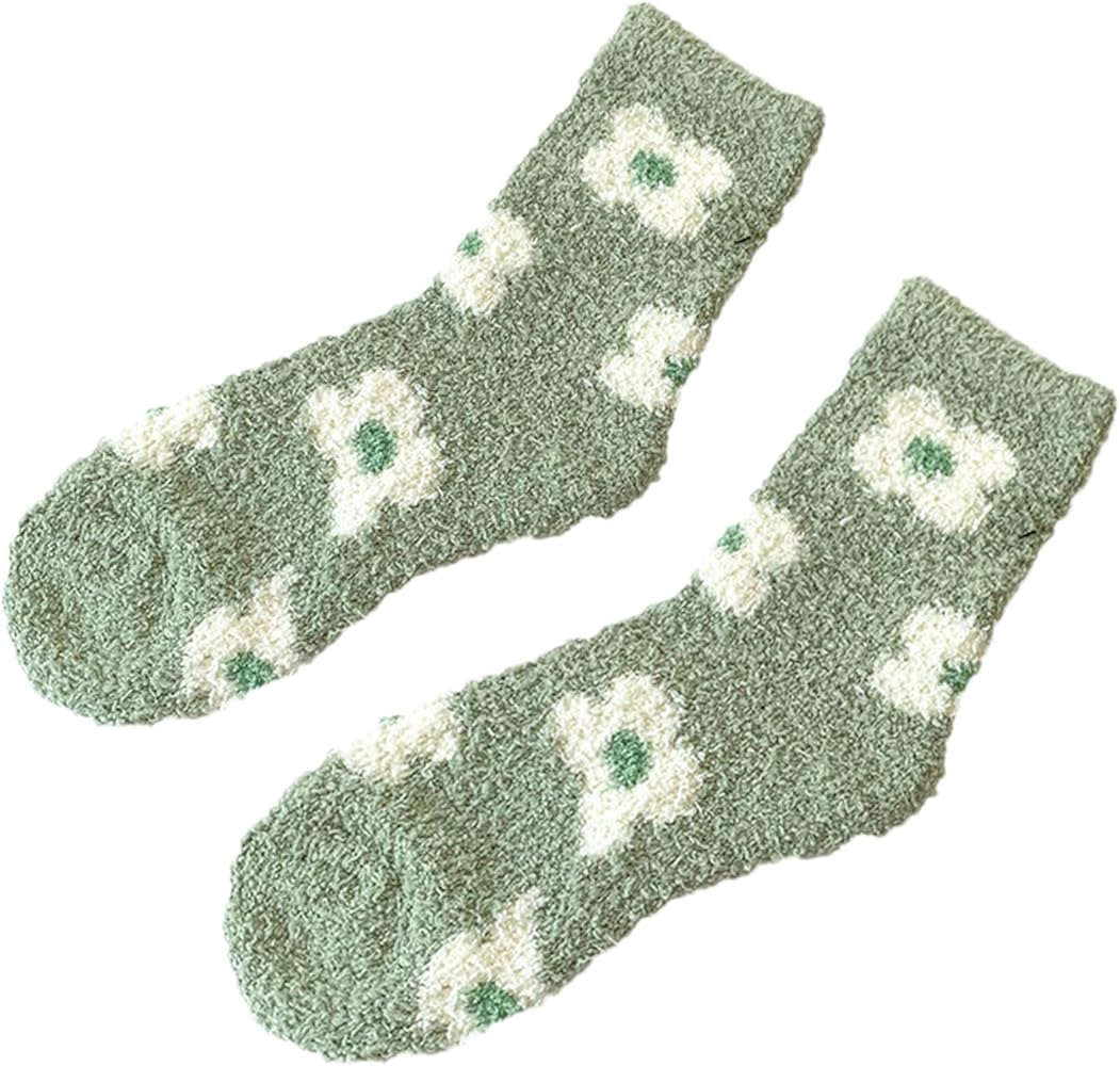 Womens Fuzzy Socks Floral Prints Winter Warm Soft Cozy Fluffy House Sleeping Slipper Socks Christmas Gifts