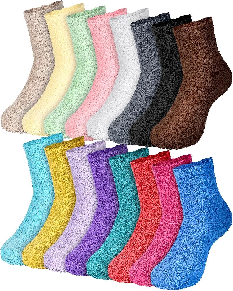 SATINIOR 16 Pairs Fuzzy Socks Unisex Bulk for Women Men Cozy Ankle Length Fluffy Socks Unisex Socks Bulk Winter Warm Slipper Socks Colorful Home Sleeping Socks Pack for Christmas Homeless Gifts