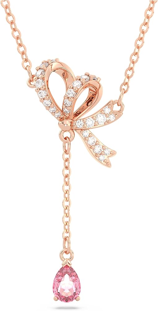 SWAROVSKI Volta Necklace, Earrings, and Bracelets Jewelry Collection, Bow-Inspired Pink and Clear Crystals with Rose-Gold Tone Finish