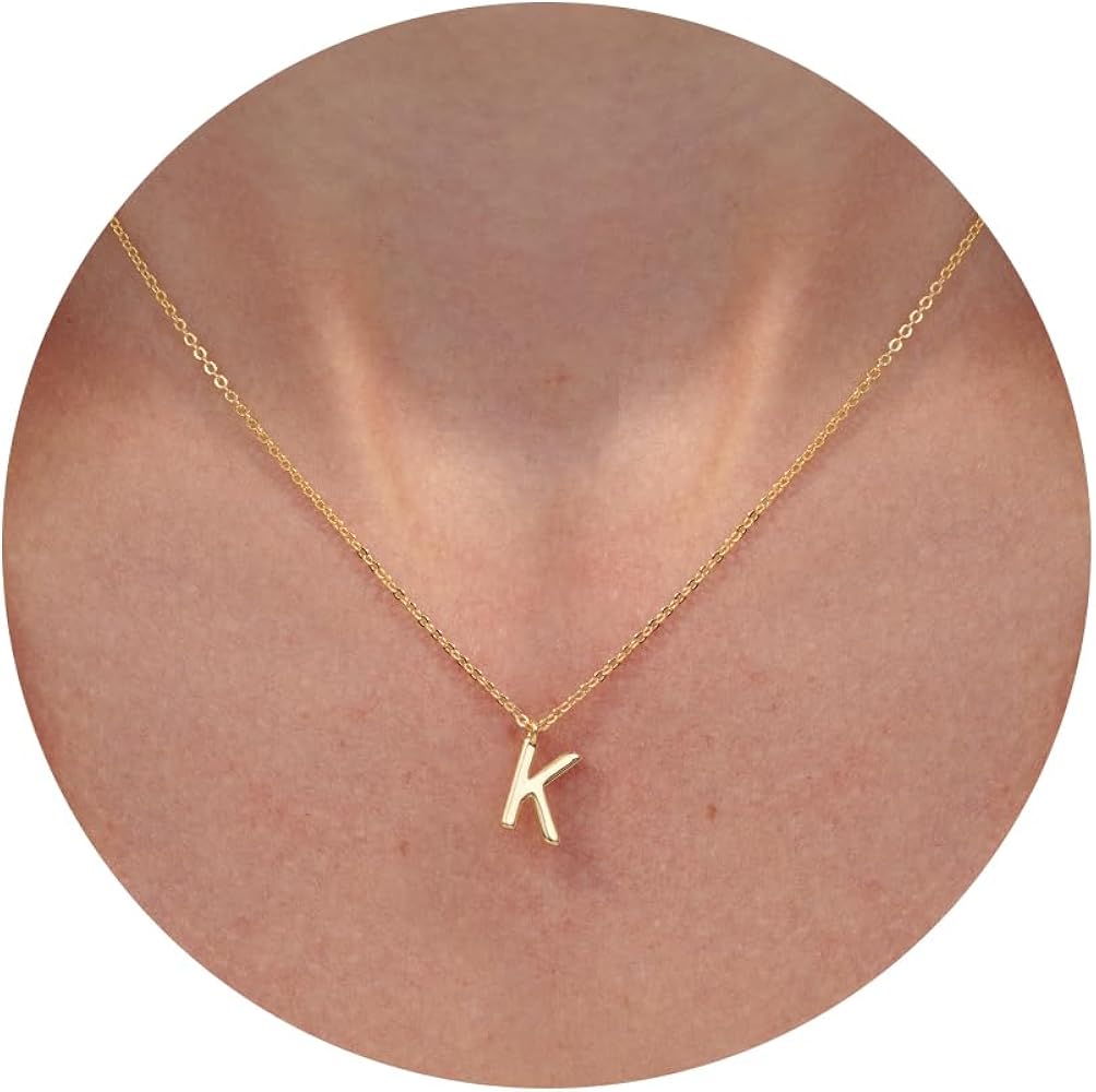 Initial necklace-14k Gold Filled Silver Plated Letter Initial Necklaces for Women Dainty Alphabet A-Z Monogram Name Necklace 16.5"+2"