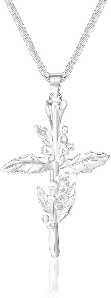 ACECHA Cross Necklace for Women | Silver Birth Flower Necklaces Thick Plated 12 Month Womens Birthday Faith Pendant Trendy Anniversary Jewelry Gifts