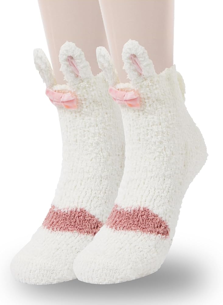 Violet Mist Womens Funny Fuzzy Socks Cute Bunny Fluffy Socks Soft Cozy Socks Winter Warm Fuzzy Socks with Grips