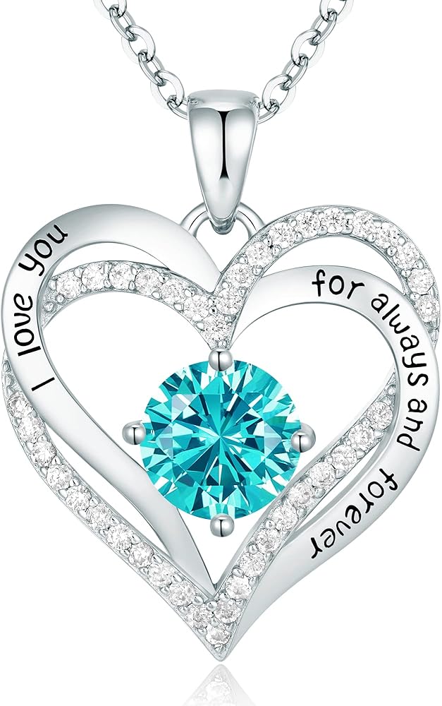 CDE Chrismas Gifts for Women, Forever Love Heart Necklaces for Women, Wedding Anniversary, Birthday Gift for Wife, S925 Silver Jewelry with Birthstone Pendant, Ideal Valentine's Gifts for Her
