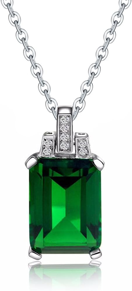 Colorful Life Sterling Silver Necklace with Princess Cut Pendant in Simulated Gemstones