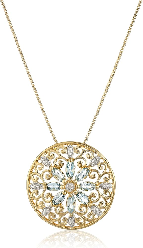 Amazon Essentials 18k Yellow Gold Plated Sterling Silver Gemstone and Diamond Accent Filigree Mandala Pendant Necklace, 18" (previously Amazon Collection)