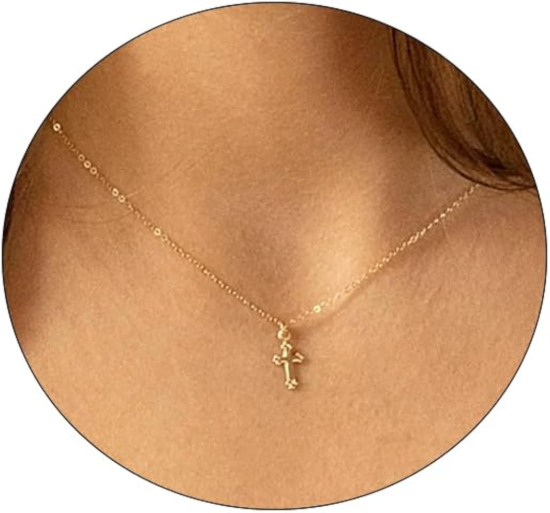 Cross Necklace for Women 14K Gold Silver Plated Sideways Cross Necklace Set Dainty Simple Silver Cross Choker Trendy Cute Layered Gold Cross Pendant Chain Faith Jewelry Gift