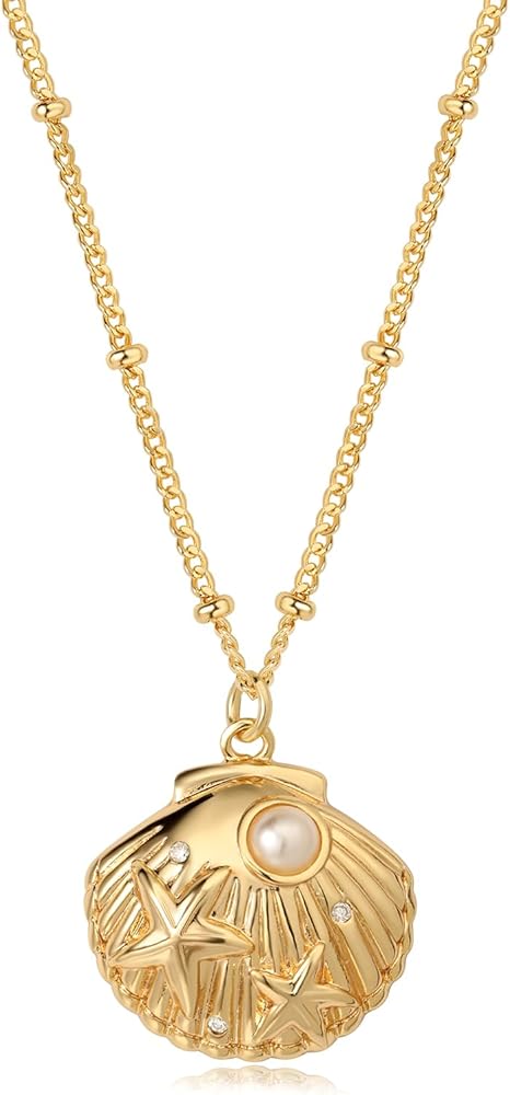 MEVECCO Dainty Gold Seashell Pendent Necklace Ocean Necklace for Women 18K Gold Plated Necklace Boho Handmade Summer Beach Necklace Jewelry