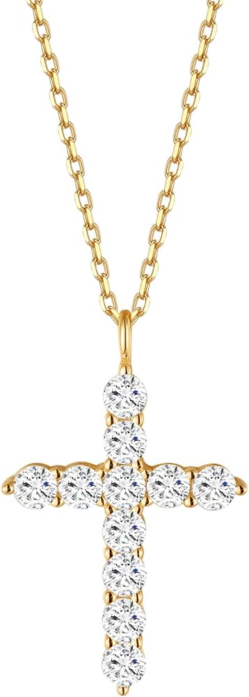 S.Leaf Cross Necklace for Women Cross Chain Sterling Silver Cross Cubic Zirconia Necklace Gold Cross Necklace Simple Dainty Necklace Anniversary Birthday Gifts for Women