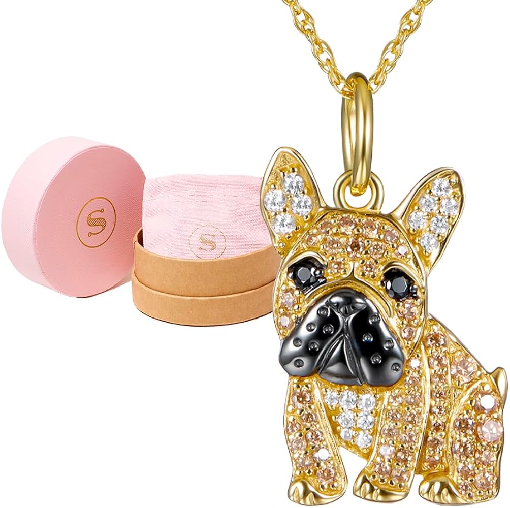 SCAMPER & CO Dog Breed Cubic Zirconia Puppy Charm Pendant Necklace for Women - Genuine Gemstone, Premium Sterling Silver Gift for Dog Moms, 18K Yellow Gold or Rhodium Plating, 18 to 20 inch