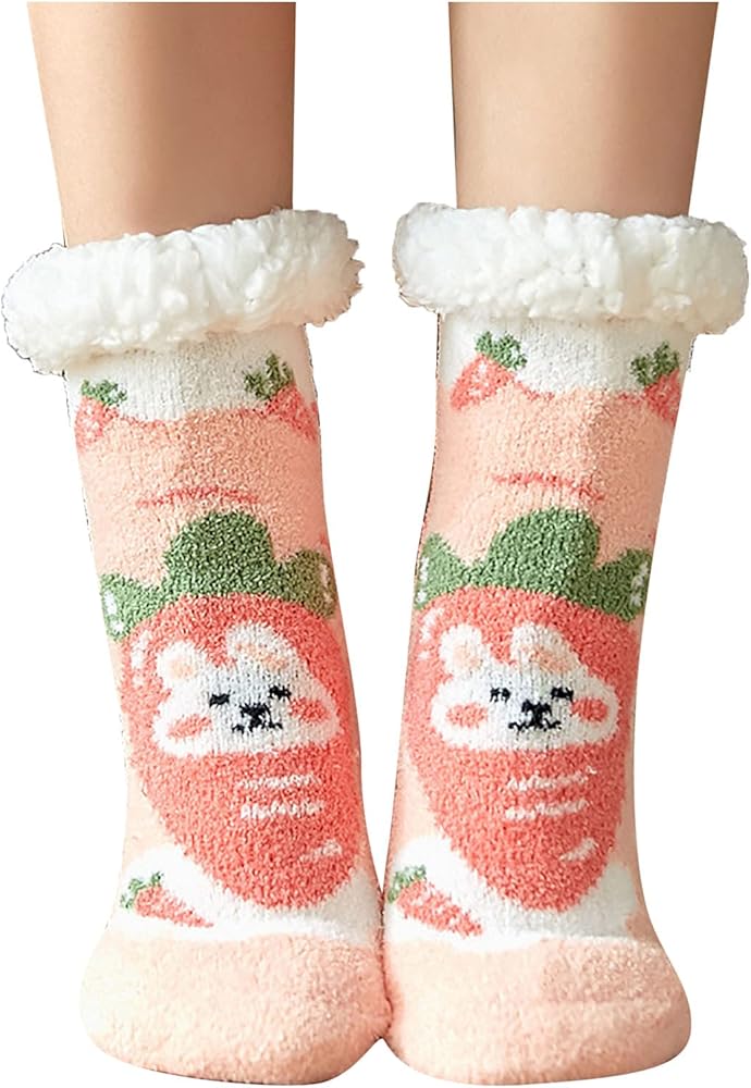 Slipper Socks for Women,Supper Soft Fuzzy Warm Socks,No-Skid Cozy Socks,Thick Christmas Home Sleeping Socks