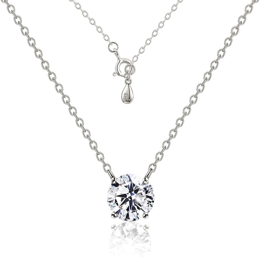 Raneecoco STUNNING FLAME 1.0-3.0 Carat Sterling Silver Cubic Zirconia Necklace for Women | 1 ct Simulated Diamond | Round CZ Solitaire Gold Pated Dainty Pendant Necklace, 40+5cm Chain