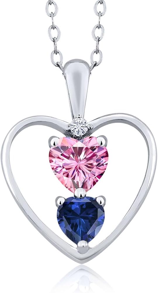 Gem Stone King 925 Sterling Silver Customized and Personalized Gemstone Birthstone and Lab Grown Diamond Love Mothers Heart Shape Pendant Necklace For Women with 18 Inch Silver Chain