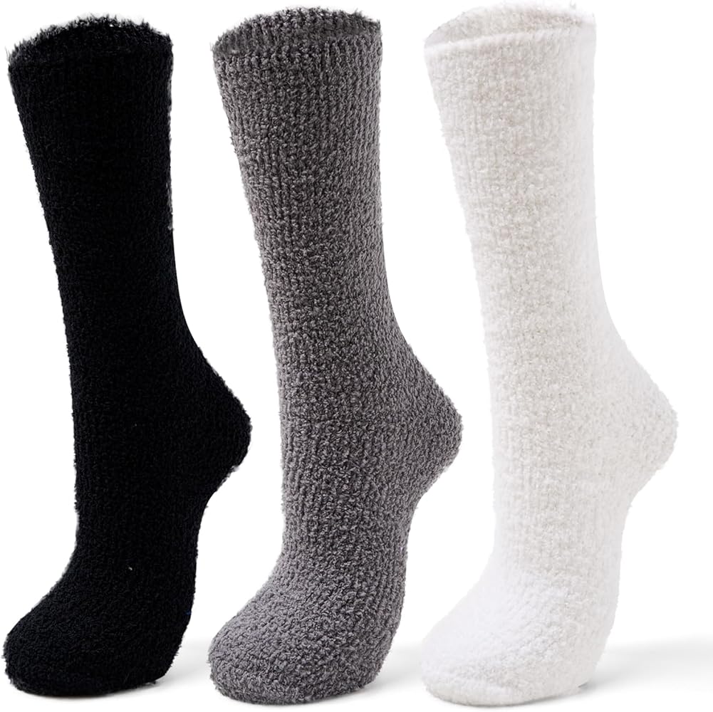 Women Winter Fuzzy Socks Thermal Plush Socks for Womens Thick Warm Slipper Socks for Ladies 3 Pack