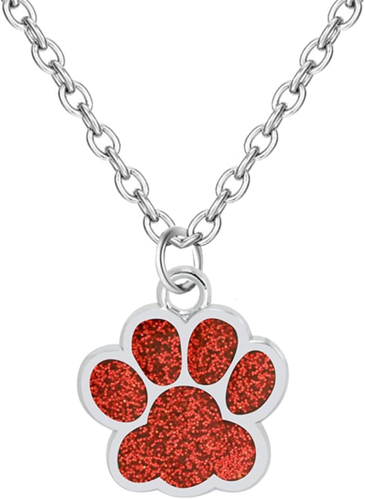Paw Print Necklace for Women Cute Dainty Animal Pendant Necklace Glitter Personalized Colorful Pet Memorial Necklace Dog or Cat Memorial Jewelry Gifts for Cat Mom Animals Lover