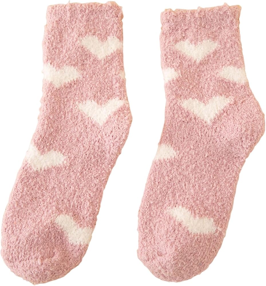 HGps8w Women's Fuzzy Socks Fleece Fluffy Plush Warm Soft Floor Sleep Socks Cozy Winter Cute Heart Adult Slipper Socks