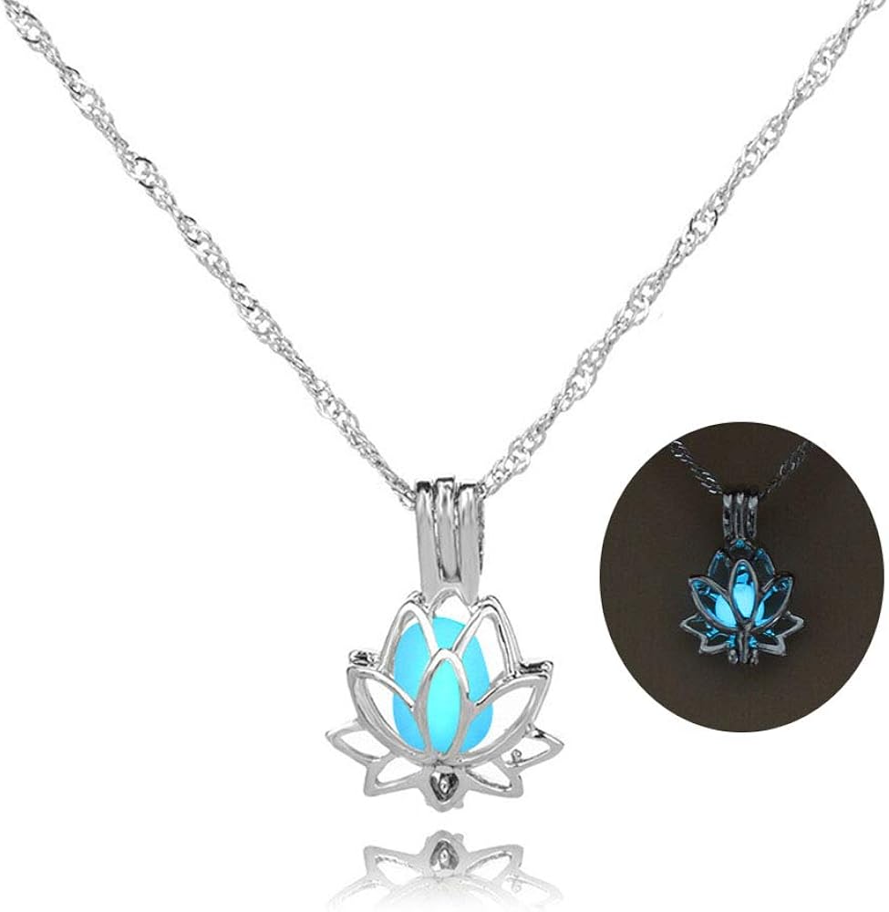 MYANAIL Luminous Lotus Pendant Necklace for Women Hollow Flower Lockets Necklace Lotus Flower Clavicle Necklace Jewelry