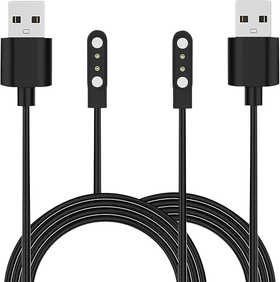 Smartwatch Charger for Smart Watch KE3/KE5/EW5 Smart Watch KE3/KE5/EW5 Magnetic USB Charging Cable Long 2 Pack Black (Black-A)