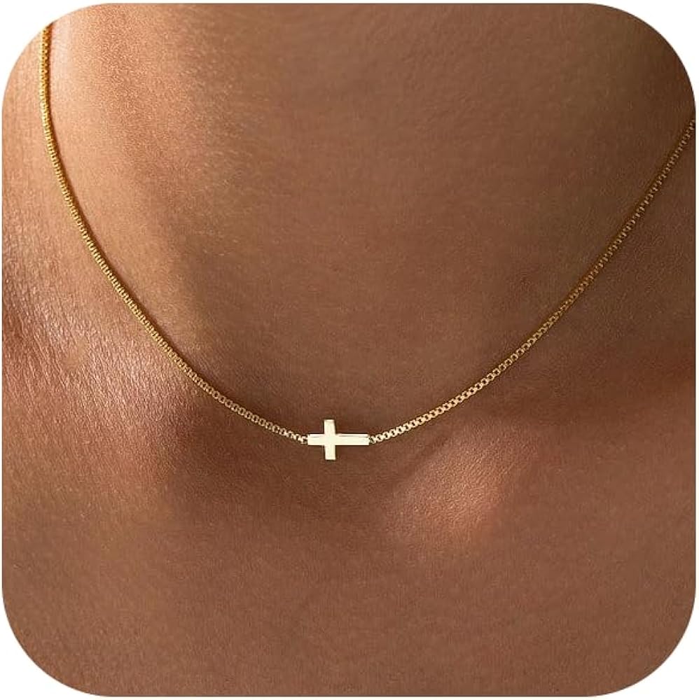 Cross Necklace for Women Trendy 14K Dainty Gold Silver Plated Cross Pendant Necklaces Simple Cute Faith Charm Choker Religious Drop Dangle Chain Necklace Non Tarnish Costume Jewelry Gift