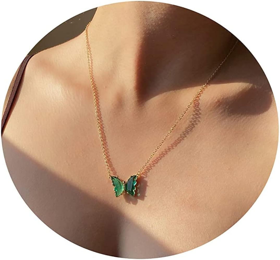 VIROMY Dainty Butterfly Pendant Necklace for Women 18K Gold filled Minimalist Cubic Zirconia Butterfly Pendant Cute Gold Chain Necklaces for Women