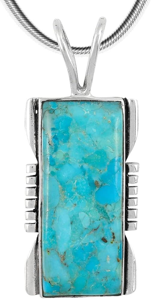Turquoise Pendant Necklace 20" Sterling Silver 925 Genuine Gemstones