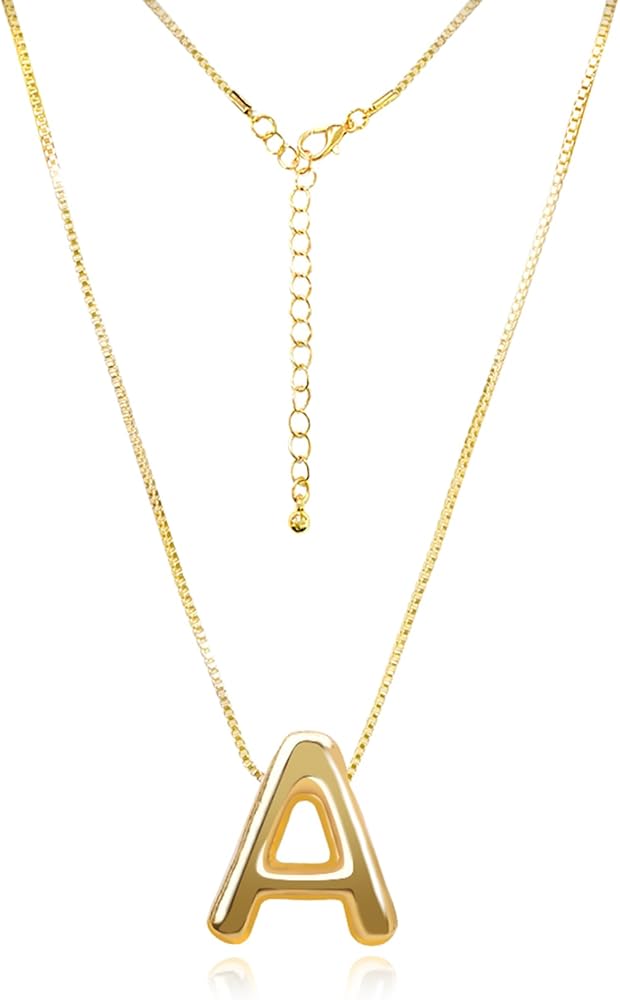 Bubble Letter Necklace Gold Initial Necklace for Women Trendy Balloon Letter Necklace Dainty Gold Necklaces for Women Birthday Christmas Gifts for Women Her Wife Mom Girlfriend Teen Girl