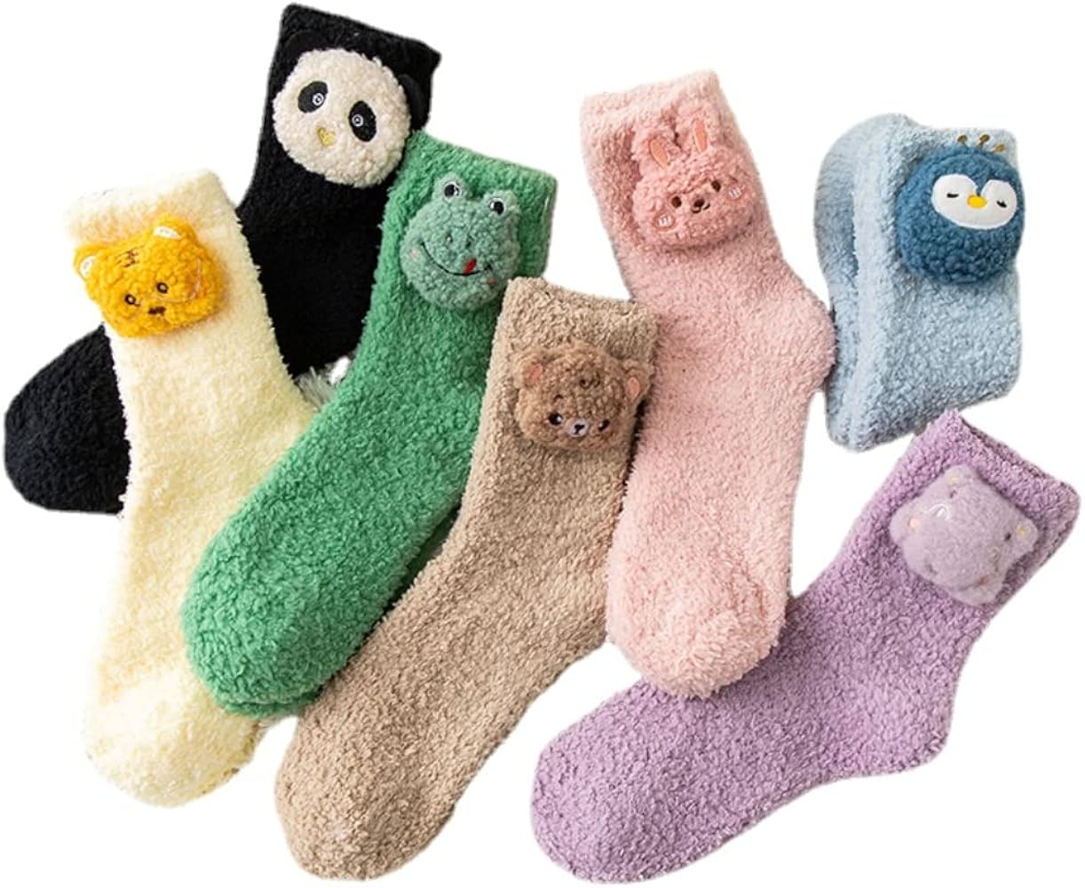 Cute Cartoon Fuzzy Warm Slipper Socks Women Super Soft Microfiber Cozy Sleeping Socks Fleece Fluffy Socks