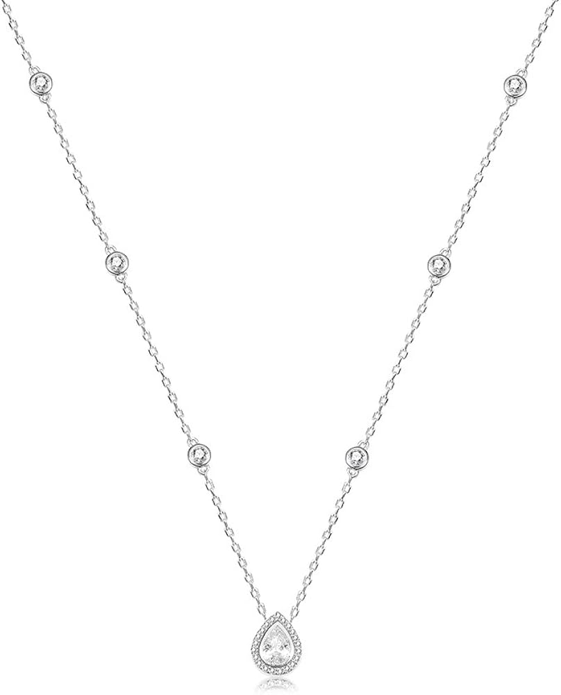 Sterling Silver Waterdrop Pear Shape Pendant Droplet Necklace