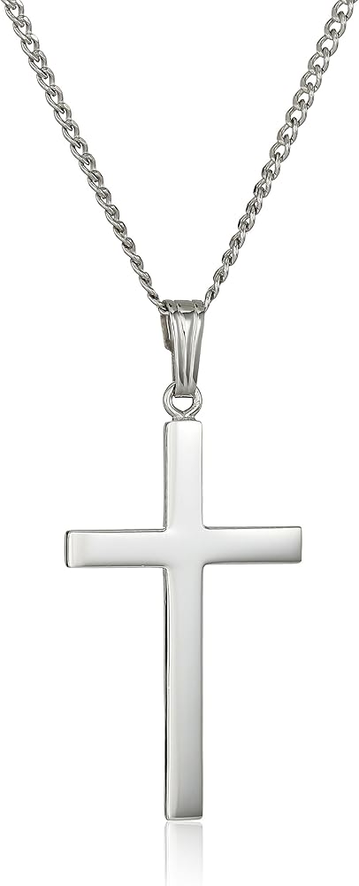 Amazon Essentials Sterling Silver Polished Cross Pendant Necklace , (previously Amazon Collection)