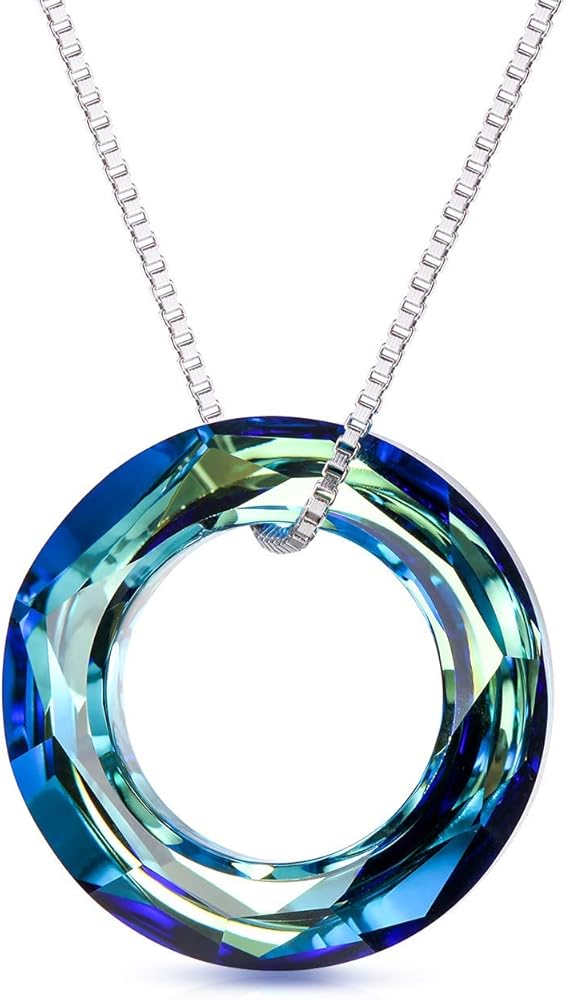 AOBOCO 925 Sterling Silver Circle Necklace with Austrian Crystal, Jewelry for Women Birthday Gift Christmas Holiday Gift