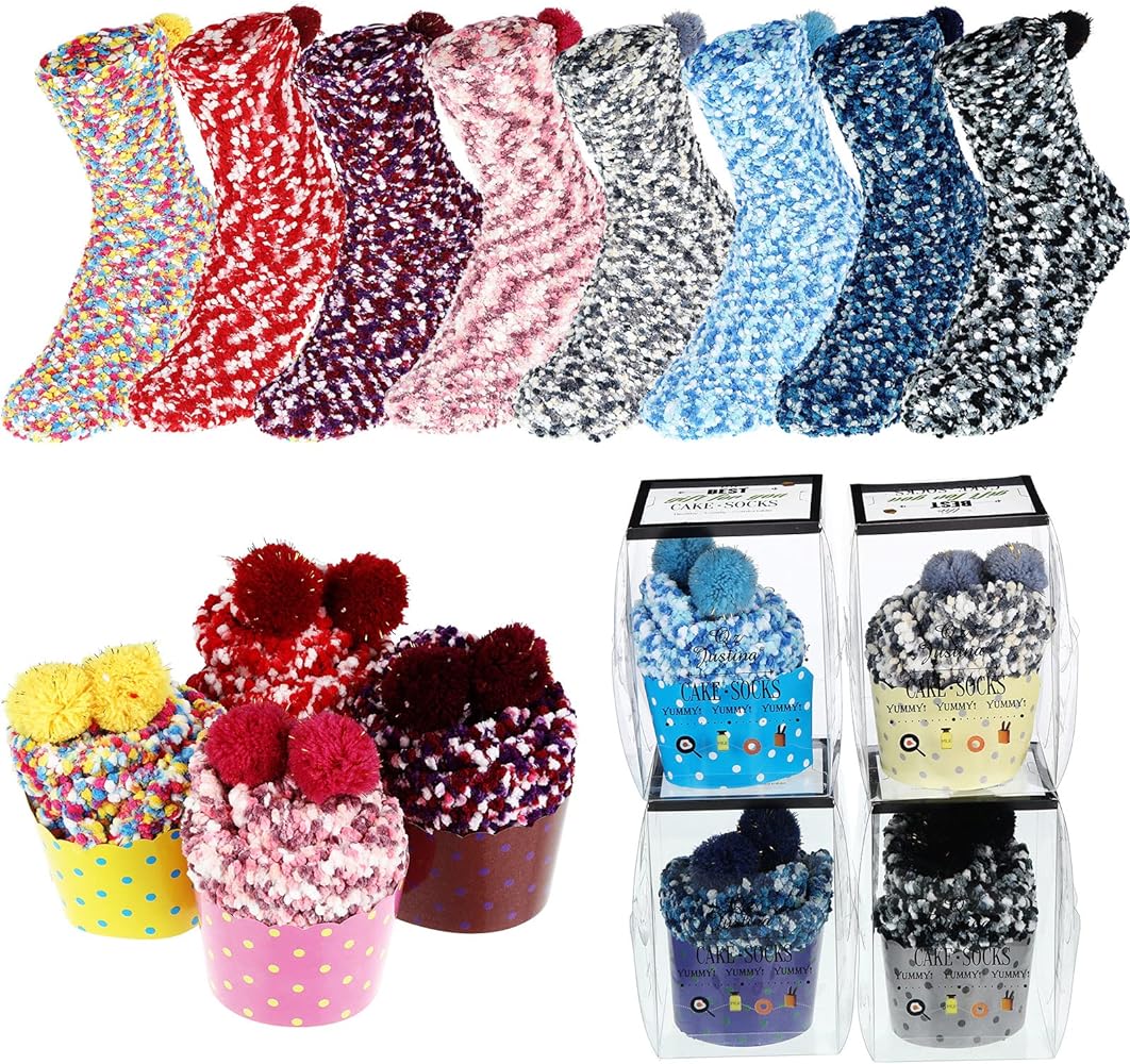 SATINIOR 8 Pairs Cupcake Socks for Women Fuzzy Fluffy Sock DIY Present Birthday Socks Gifts for Christmas Valentine's Day