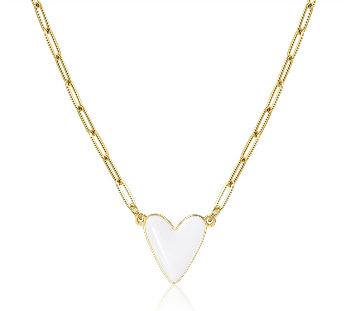 CANDYFACNY Heart Enamel Pendant Necklace for Women Girl Gold Plated Love Paperclip Chain Necklaces Cute Preppy Heart Love Charm Chain Necklaces Trendy Jewelry Valentine's day Gifts