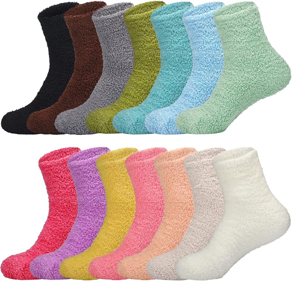 JaGely 14 Pairs Fuzzy Socks Bulk for Women Fluffy Cozy Slipper Socks Winter Warm Soft Socks Plush Home Sleeping Socks Winter Socks for Men Women Christmas Gifts, Multicolor